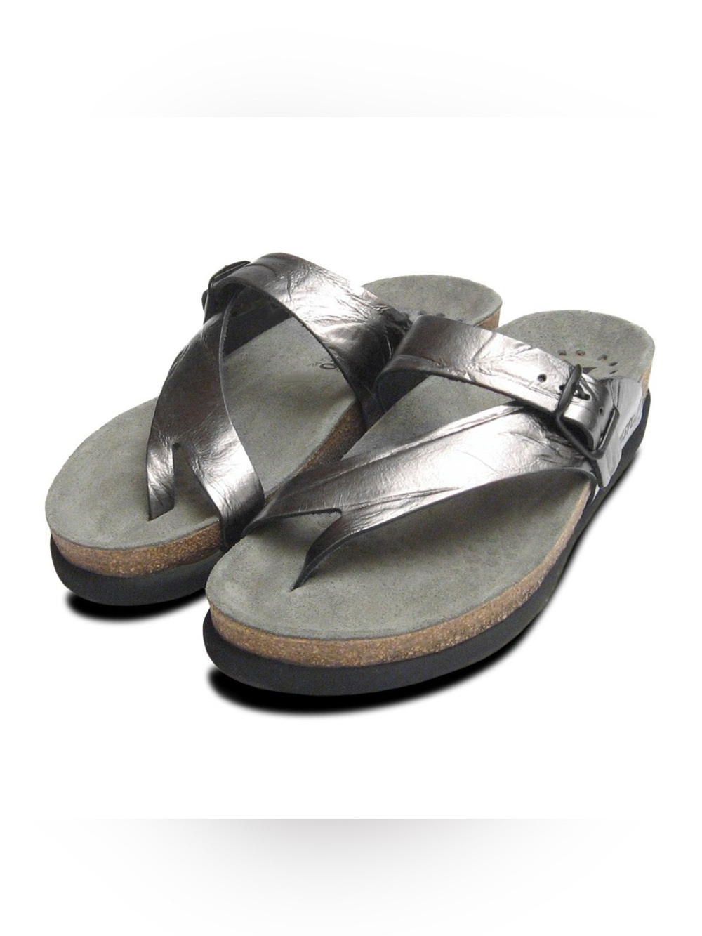 Mephisto Size 41 Helen in Creased Silver Metallic Leather Ladies Sandals